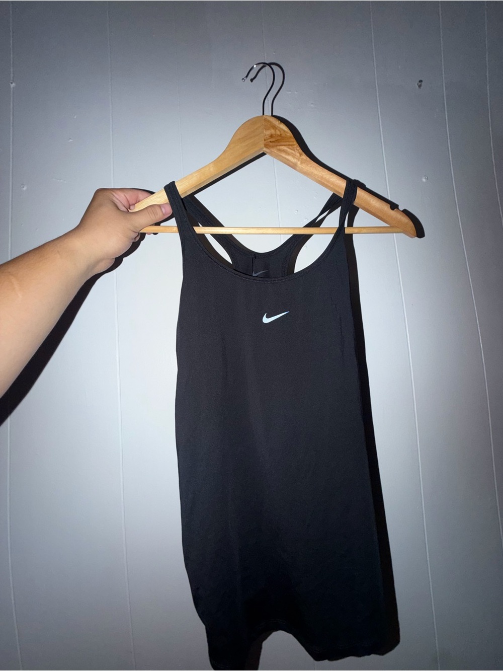 Women Nike Black Slim Racerback Tank with White Swoosh Size XS